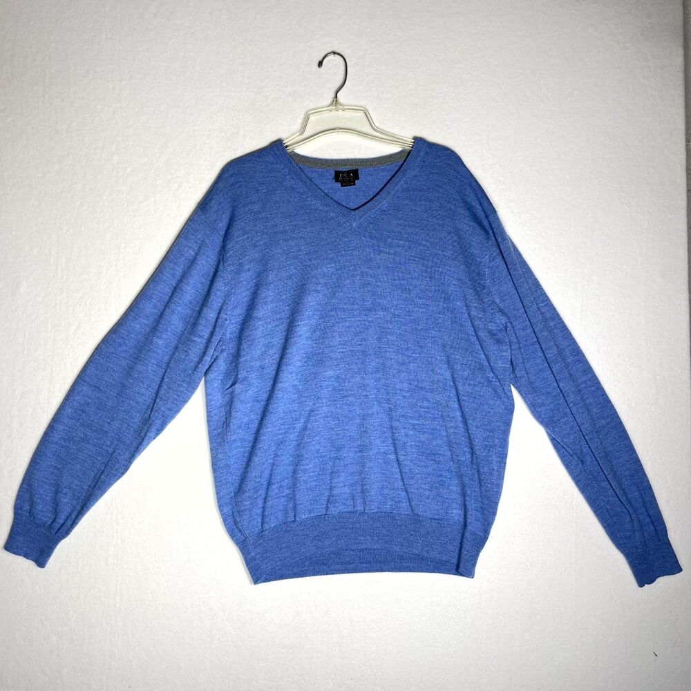 Joseph A Bank 100% Wool Blue VneckSweater Men Size‎ L
